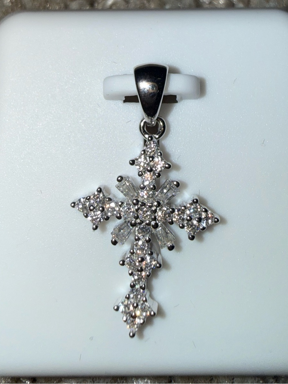 Moissanite Diamond Sterling Silver Cross Pendant
